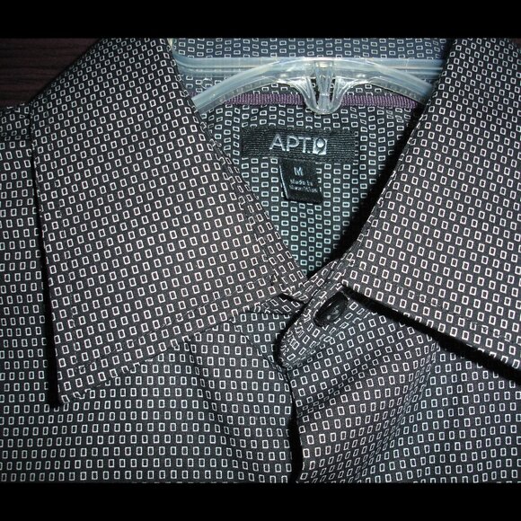 Apt 9 Black Print Formal Long Sleeve Mens Shirt Medium - Picture 2 of 4